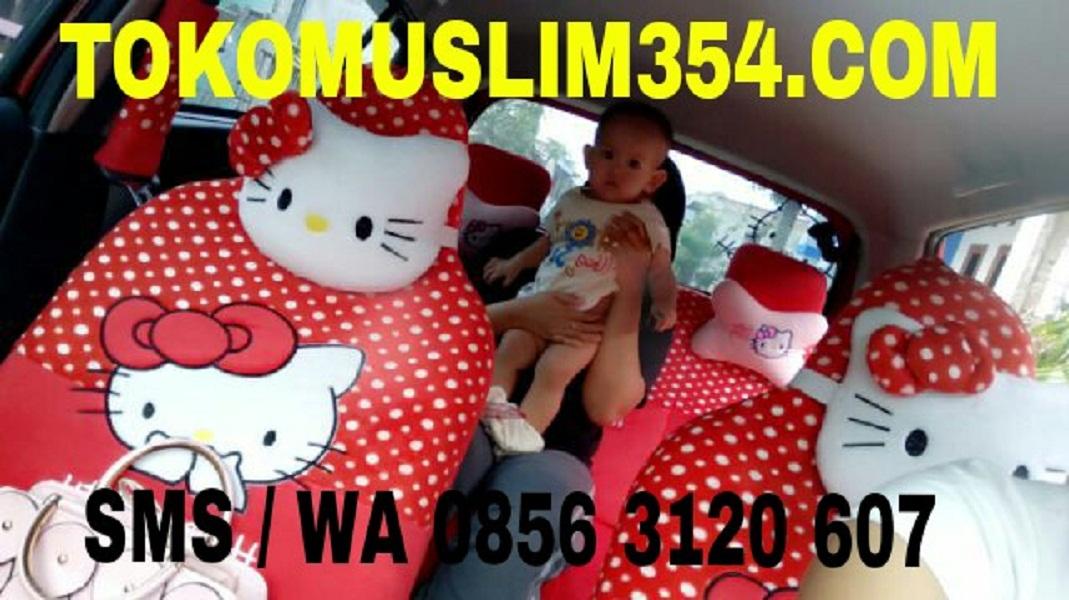 Sarung Jok Bantal Mobil 18 in 1 Hello Kitty Merah Headrest Menyatu (jok 2 baris) Agya Ayla Brio Karimun Wagon