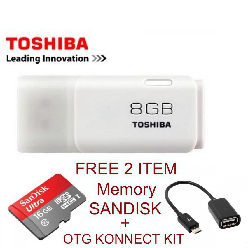 Flashdisk Toshiba 8 GB Flash Drive Free Memory Card Sandisk 16 GB+OTG Konnect Kit