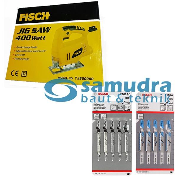 FISCH Mesin Jigsaw TJ85000 & BOSCH Mata Gergaji Kayu T101AO Besi T118A