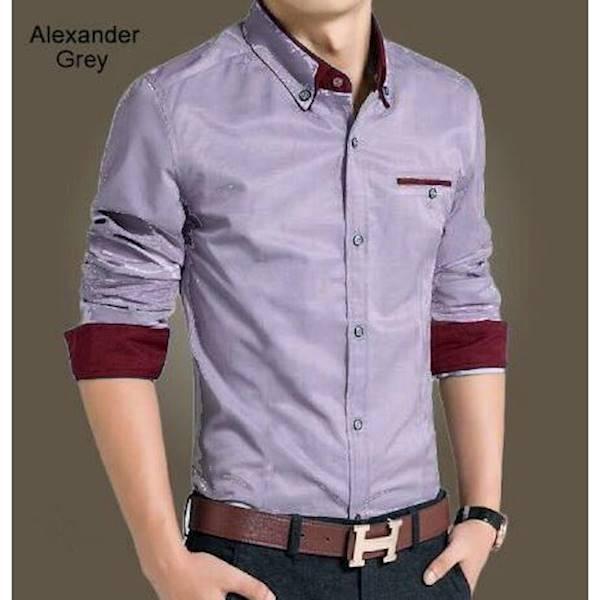 Kemeja Slim Fit Alexander Grey - Wquezh