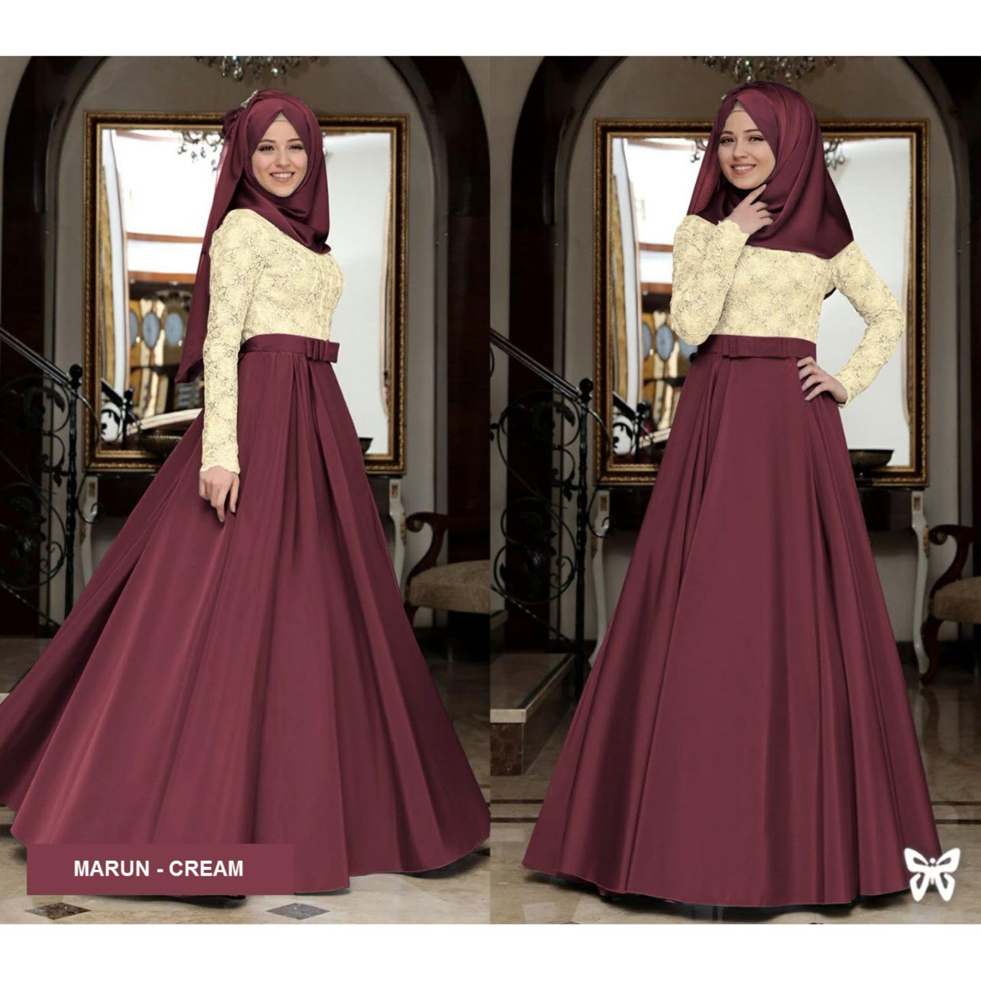 Flavia Store Maxi Dress Lengan Panjang Set 2 in 1 FS0767 - MERAH MARUN / Gamis Syari / Gaun Pesta Muslimah / Baju Muslim Wanita Syar'i / Hijab / Srmahira