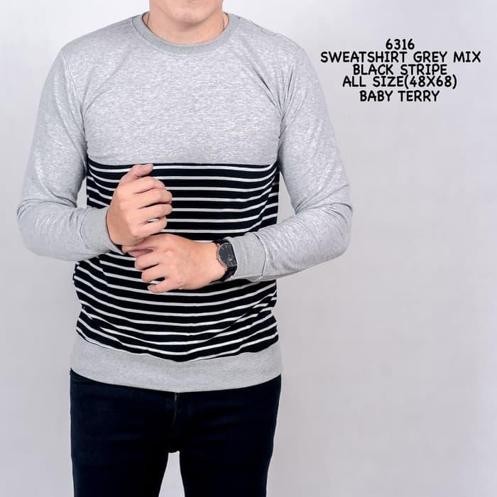 Sweater Pria  Sweater Combinasi List Hitam Putih  Info 