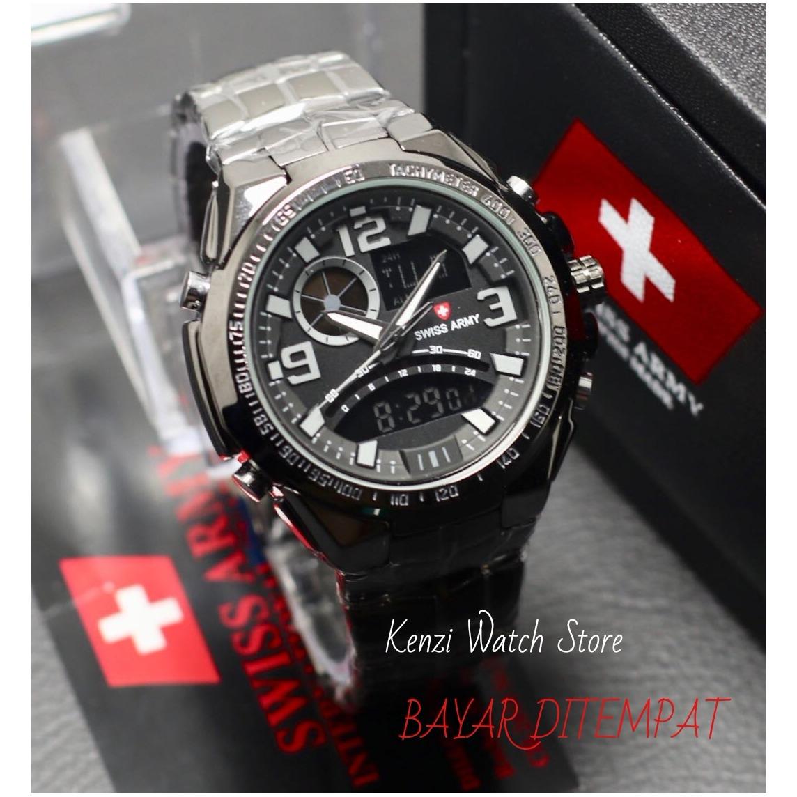 SWISS ARMY FASHION CASUAL INDIGO MEN'S WATCHES FREE ( BOX SWISS ARMY EKSLUSIVE) _FITUR DUALTIME SPORT FORMAL BODY STAINLESS JAM TANGAN PRIA RANTAI TERBARU