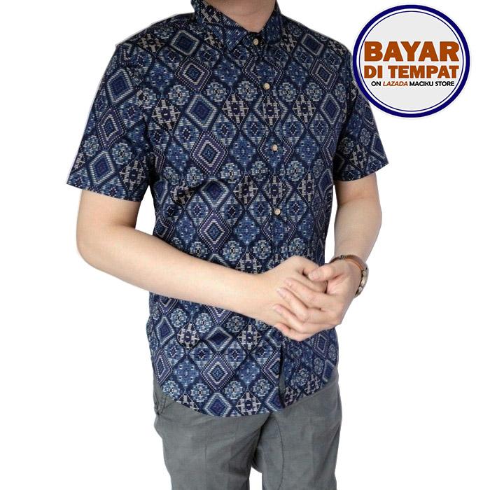 Kemeja Batik Songket Pria Slimfit Batik Songket Lengan Pendek Kemeja Pria Baju Batik Diamond Navy