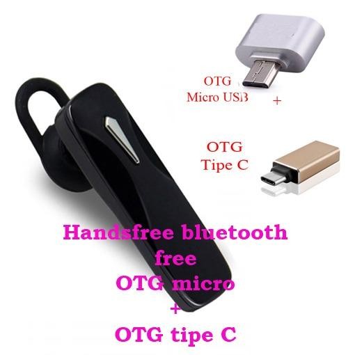 Handsfree Bluetooth+ OTG Mickro Usb+OTG Tipe C For Samsung Galaxy Grand Prime Plus - Hitam