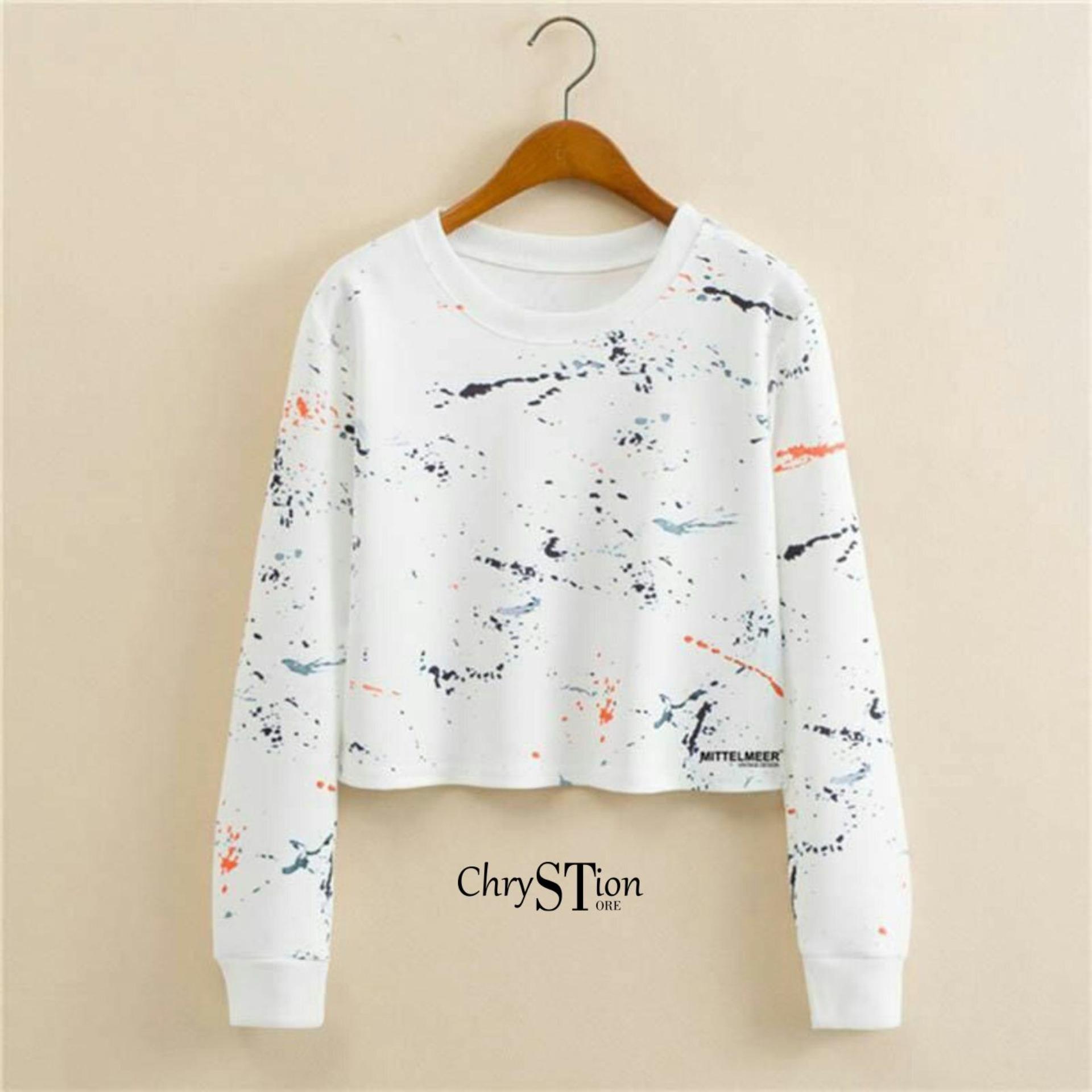 Chrystion Pull Over Sweater Wanita Crop Tumblr Tee Lengan Panjang SALIVA Hits