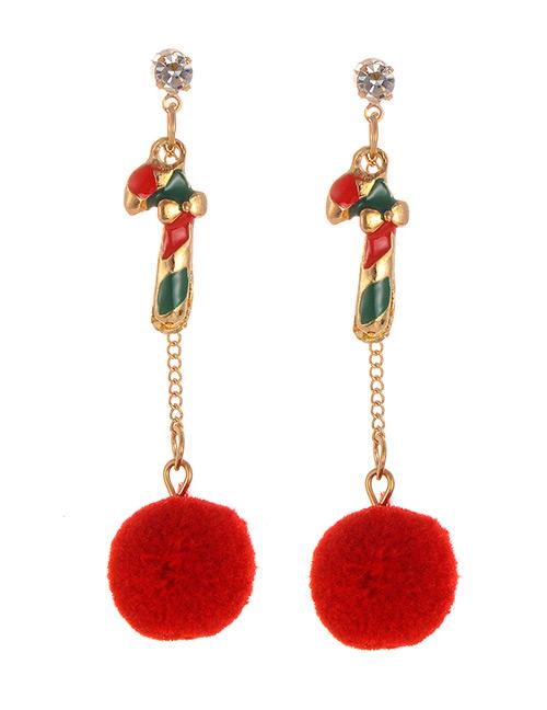 LRC Anting Tusuk Fashion Red Pom Ball Decorated Earrings