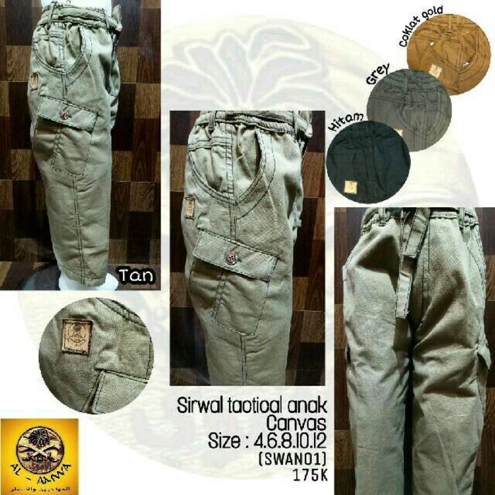 Sirwal Tactical Anak 4-12 Tahun Katun Canvas Al Amwa Muslim Gamis Koko