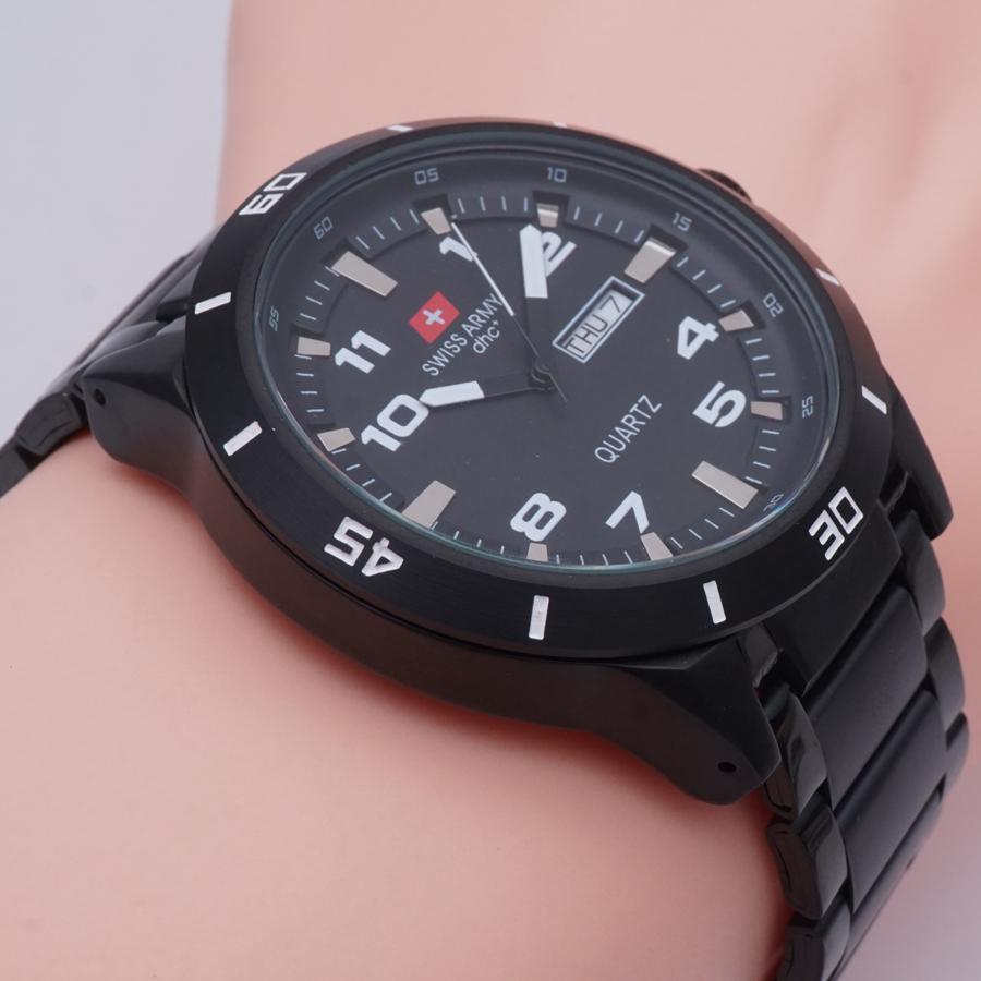 Detail Gambar Jam Tangan Pria Original Swiss Army Date Day Rantai Black Water Resist Anti air Terbaru