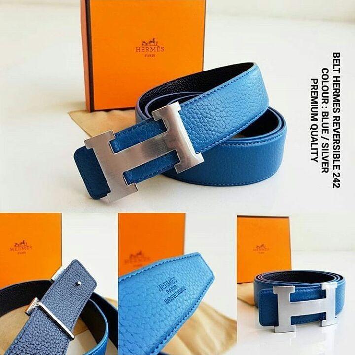 Ikat Pinggang Hermes Reversible HM 242 Blue Logo Silver