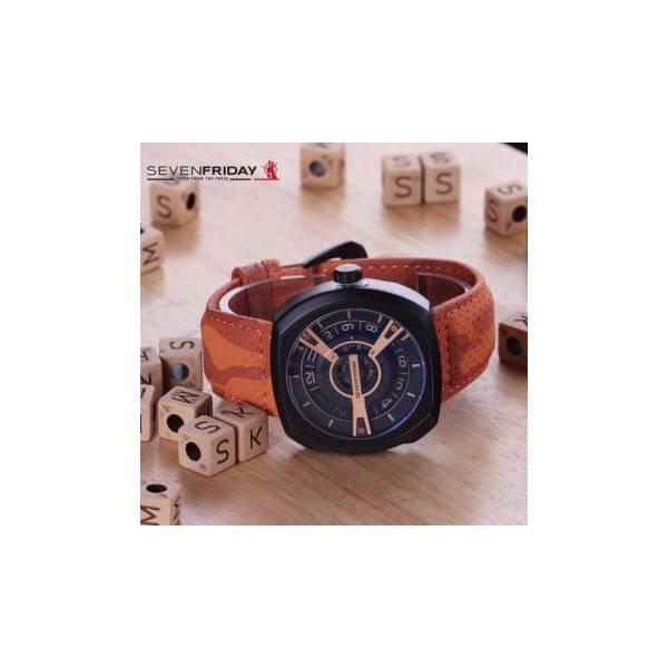 Grosir Jam Tangan Pria / Cowok Sevenfriday SK217 Leather Medium Brown Gold