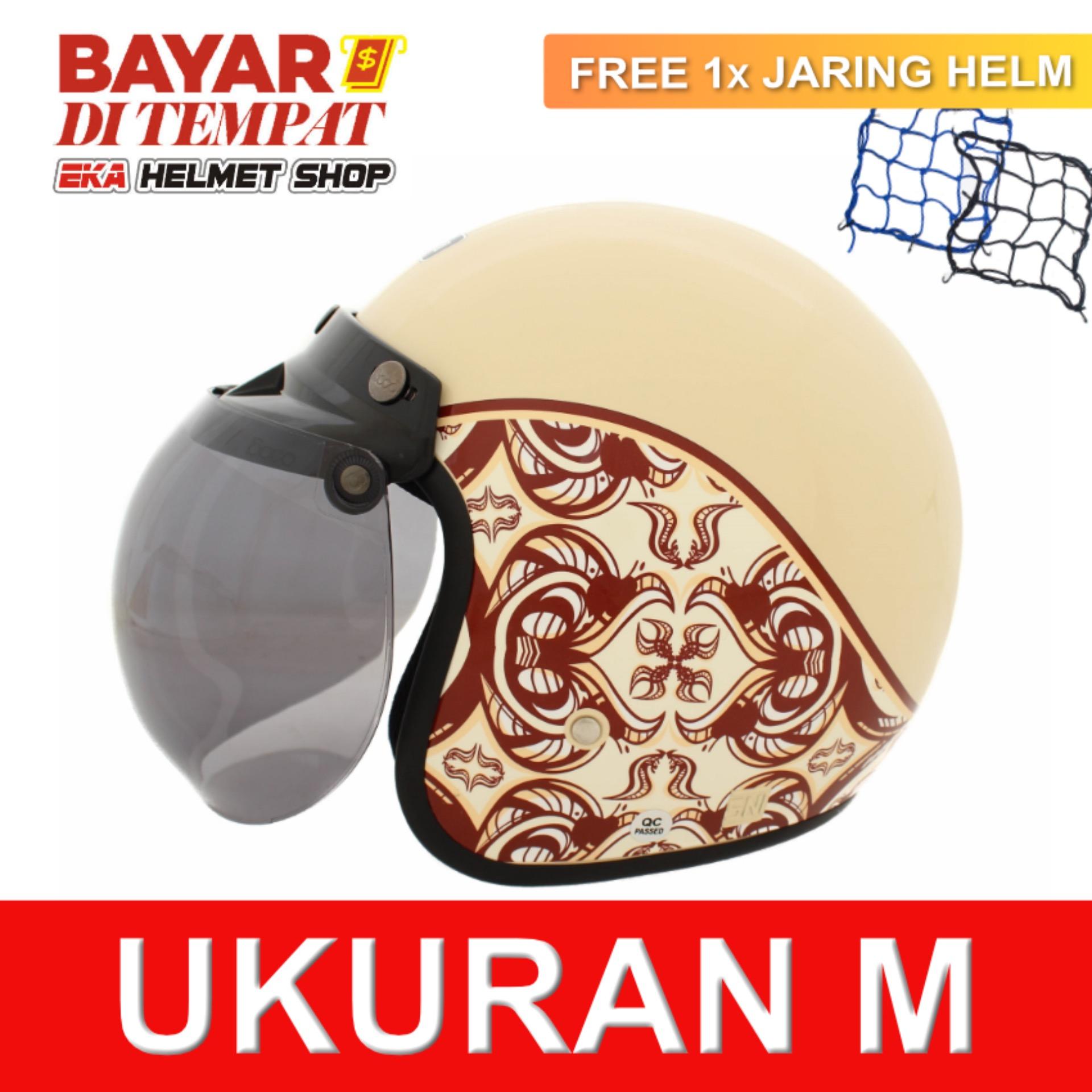 WTO Helmet Retro Bogo - Classic Batik - Krem + Promo Gratis Jaring Helm