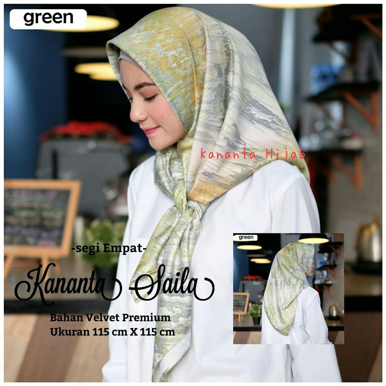 Kananta Hijab Segi Empat Motif / Jilbab Segi Empat Motif / Kerudung Segi Empat Motif / KANANTA SAILA / Bahan Kain Velvet Premium