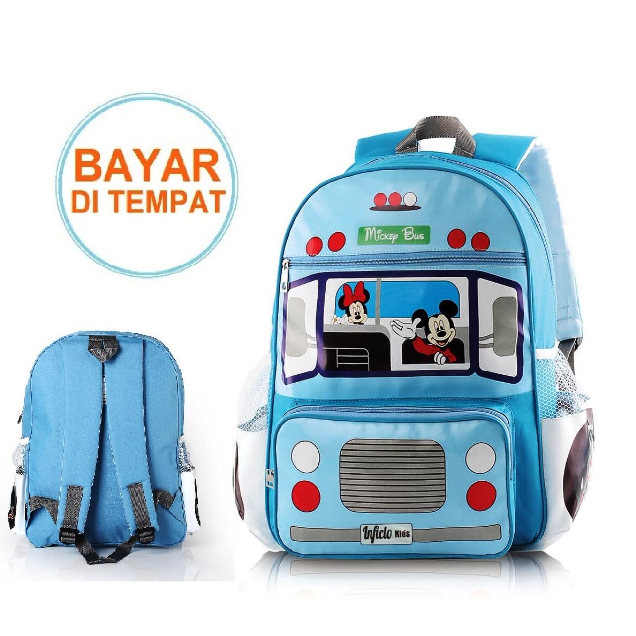 Tas Ransel Anak Sekolah SD Laki Perempuan Backpack Mobil Bus Mickey Mouse Biru