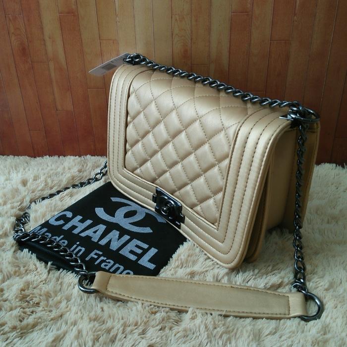 Tas Selempang Rantai Wanita Branded Chanel Boy Mini 25 Warna GOLD Emas