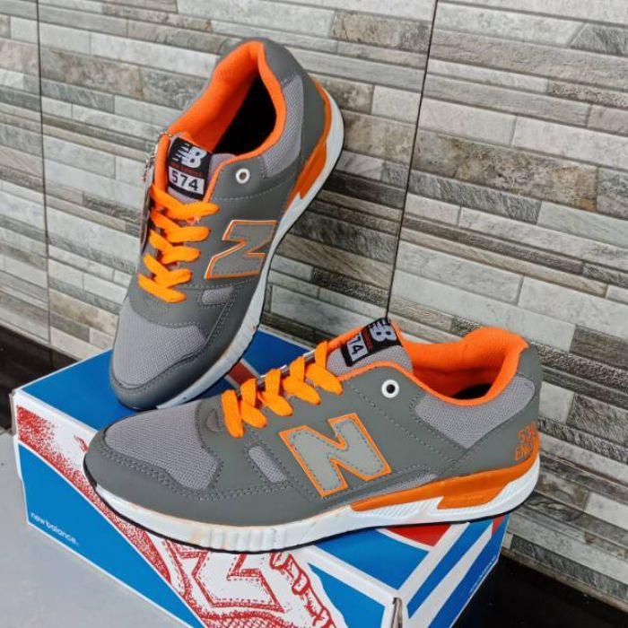 Sepatu Kets Sneakers Pria Casual New Balance Abu-Abu Orange Sport Cowok Murah