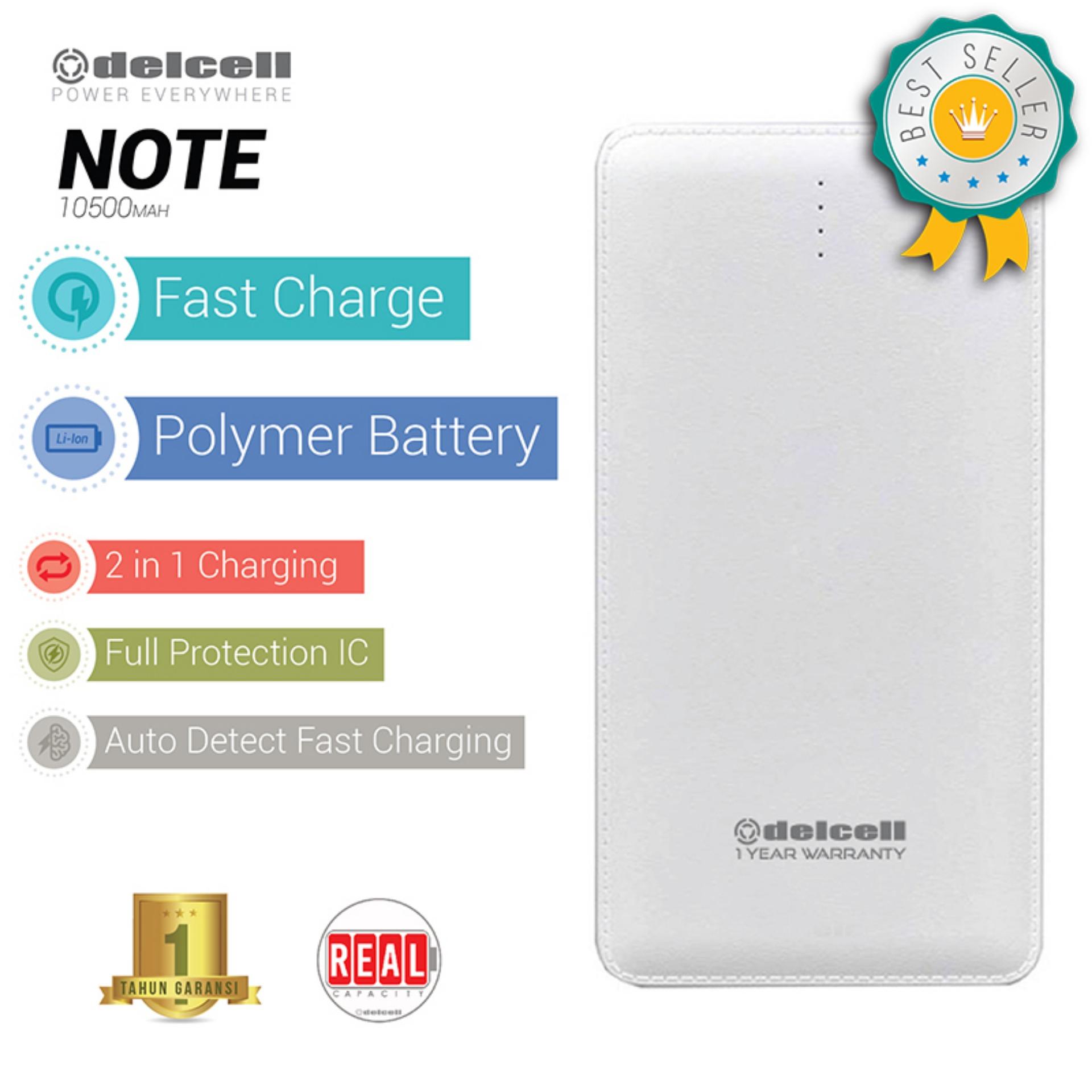 Delcell NOTE Powerbank 10500mAh Real Capacity Fast Charging Polymer Battery - Putih