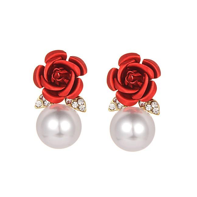 Anting Tusuk Fashion Pearls&flower Decorated Earrings