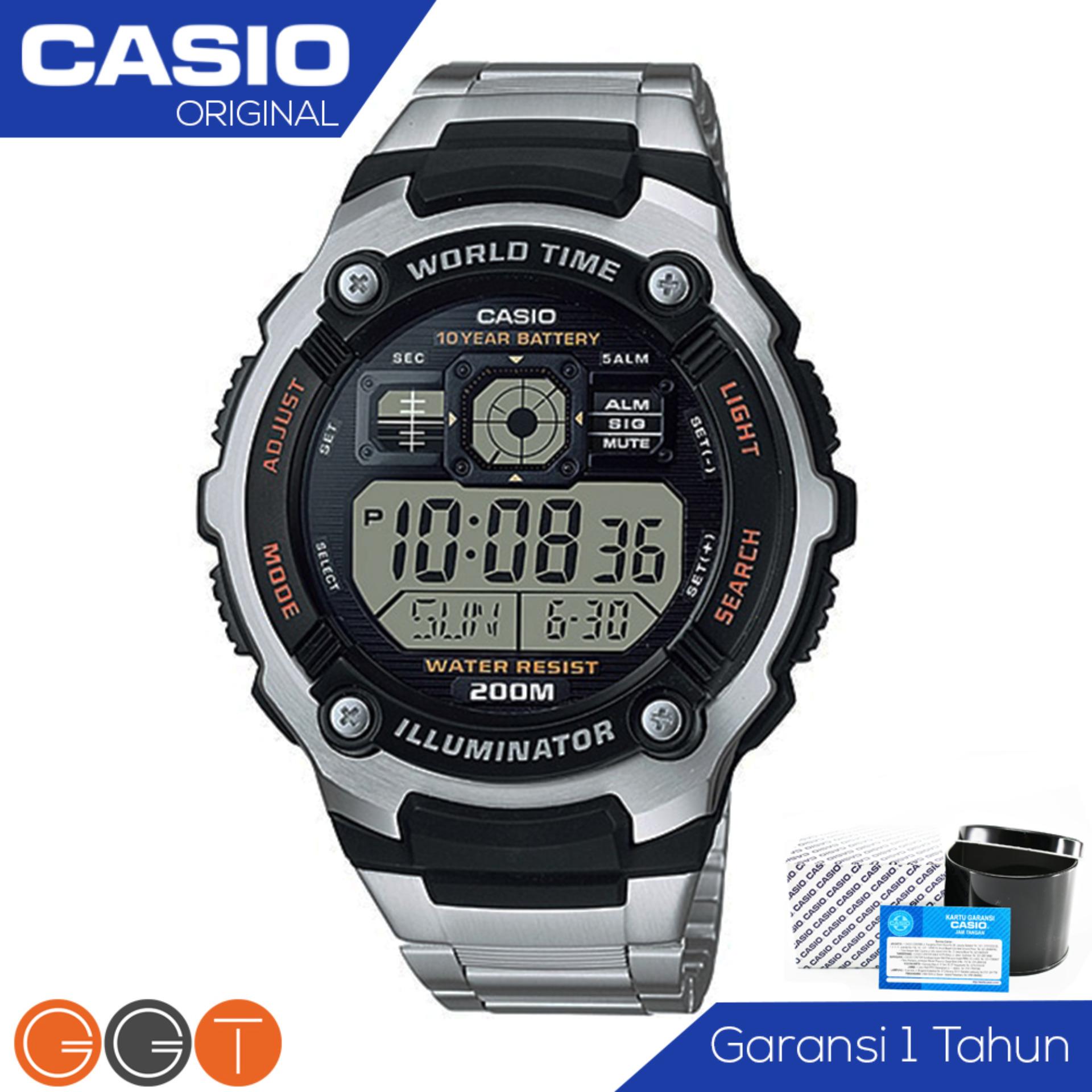 Casio Illuminator Cockpit Display Jam Tangan Pria - Resin Strap Stainless Steel Bezel - AE 2000WD 1A