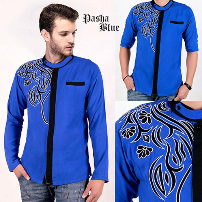 Promo Pasha Blue AK Baju Koko Pria Rayon Bangkok Biru Murah