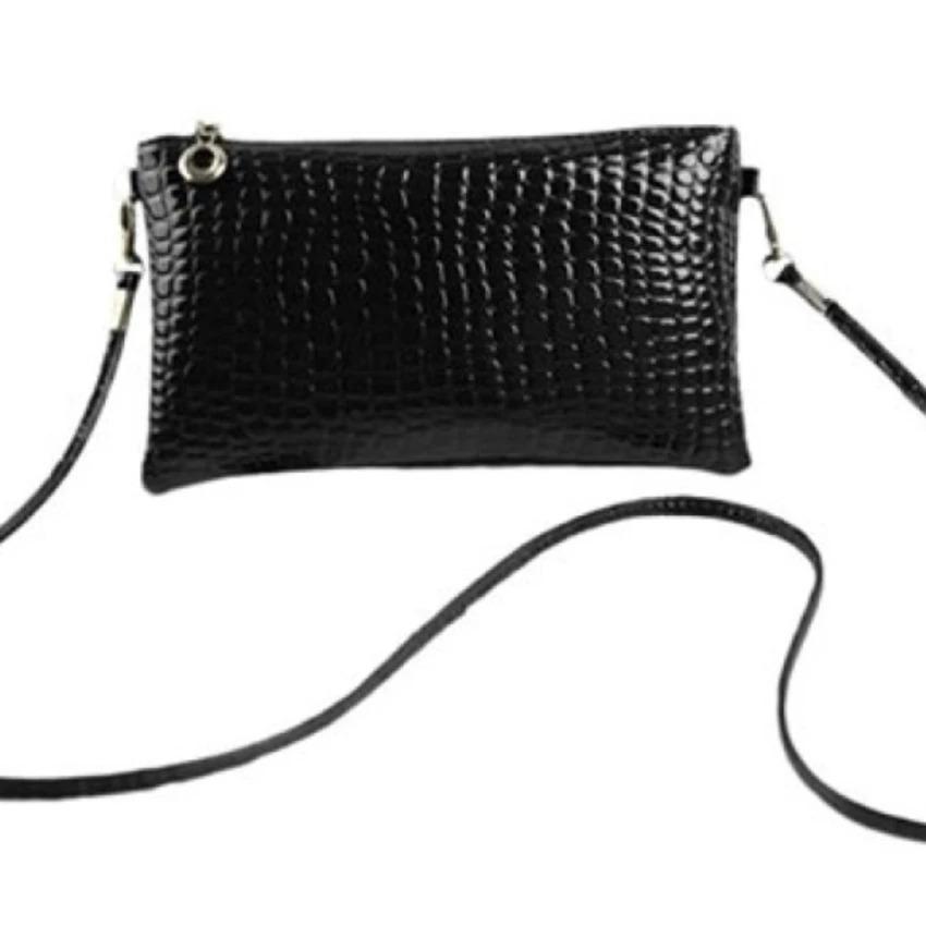 Tas Selempang kulit Wanita Mini Sling-Bag Motif Crocodile -hitam