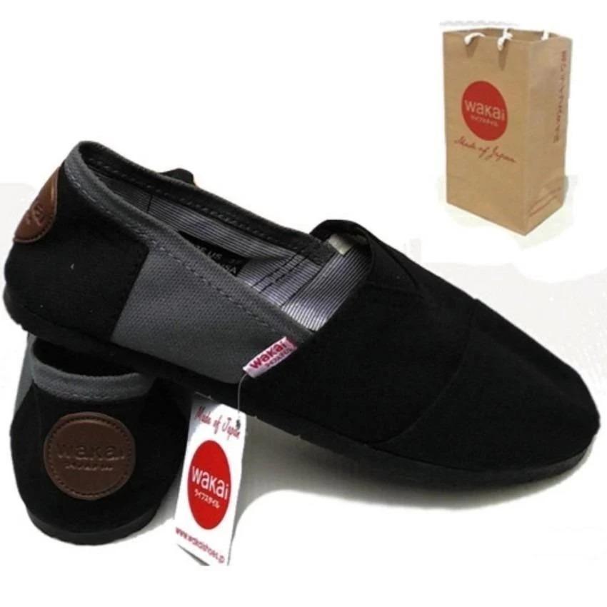 Erma store Sepatu unisex pria dan wanita wakai abu hitam, sepatu wakai pria slip on loafer sepatu wanita wakai