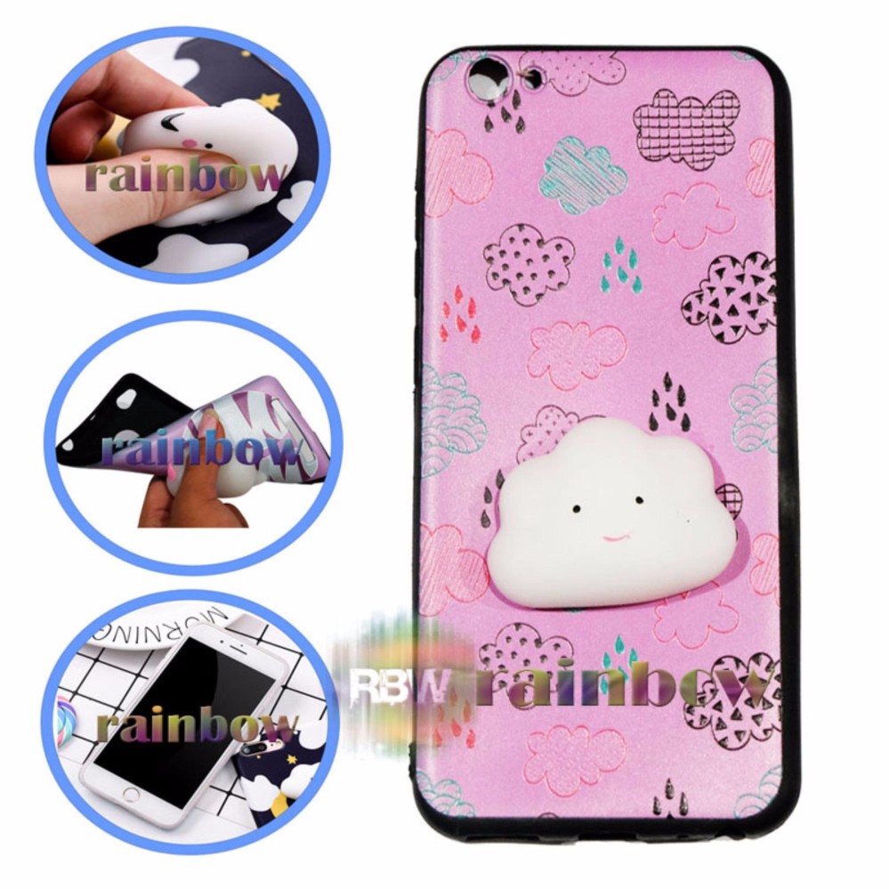 Rainbow SQUISHY Case Oppo A57 Squishy Cloud Pinky / Custom Case Squishy For Oppo A57 / Case Silikon 3D Squishy Oppo A57 / Squeeze Softcase 4D Silicone Boneka Unik / Casing Oppo - Awan