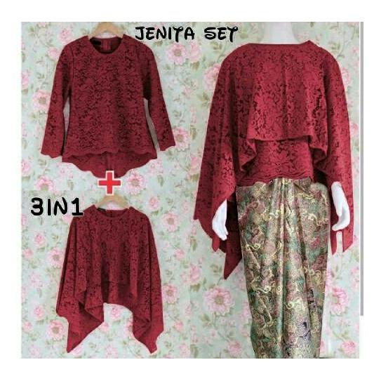 Honeyclothing Setelan Kebaya Wanita Janesa - Merah / Kebaya Kutubaru / Setelan Batik / Baju Wanita / Best Seller