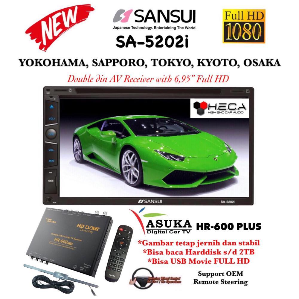 Paket Promo SANSUI SA-5202i FULL HD SA5202i MKV Head Unit Tape Double din Tv Audio Mobil & ASUKA HR-600 Plus TV Tuner Digital