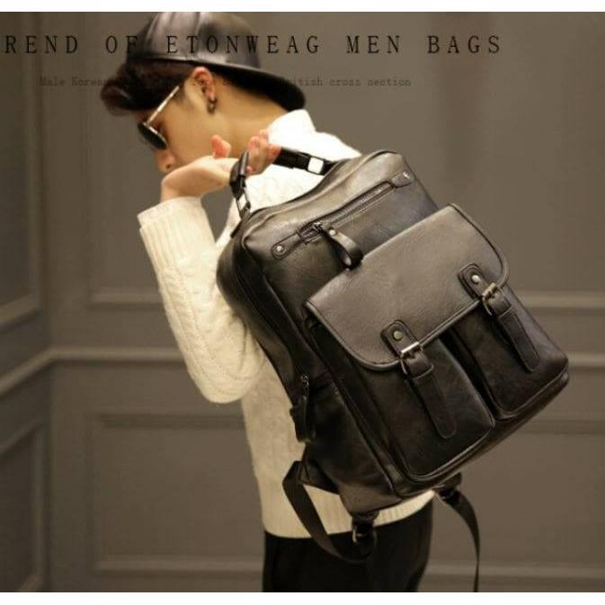 TAS RANSEL KULIT IMPORT PRIA FASHION TS-002RD BRANDED TERBARU
