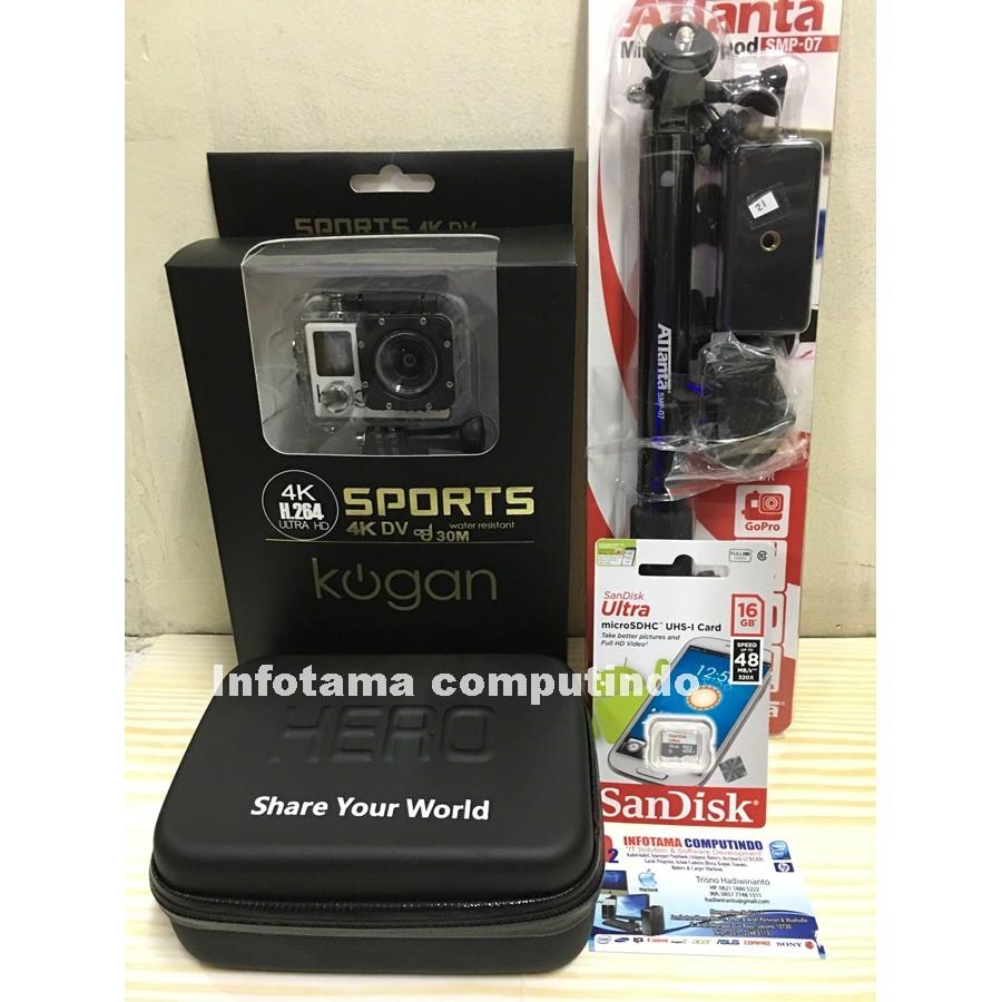 TERLARIS Paket Komplit Kogan 4K New Version Wifi 16MP Sandisk 16GB Monopod