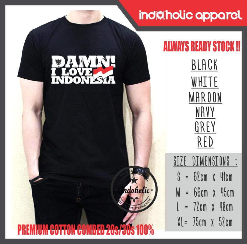Indoholic Apparel Kaos Distro Damn I Love Indonesia Baju Pria Bandung Lengan Tangan Pendek Raglan Reglan Muslim Moslem Premium Lebaran Gildan Murah Keren Wanita Anime - Hitam