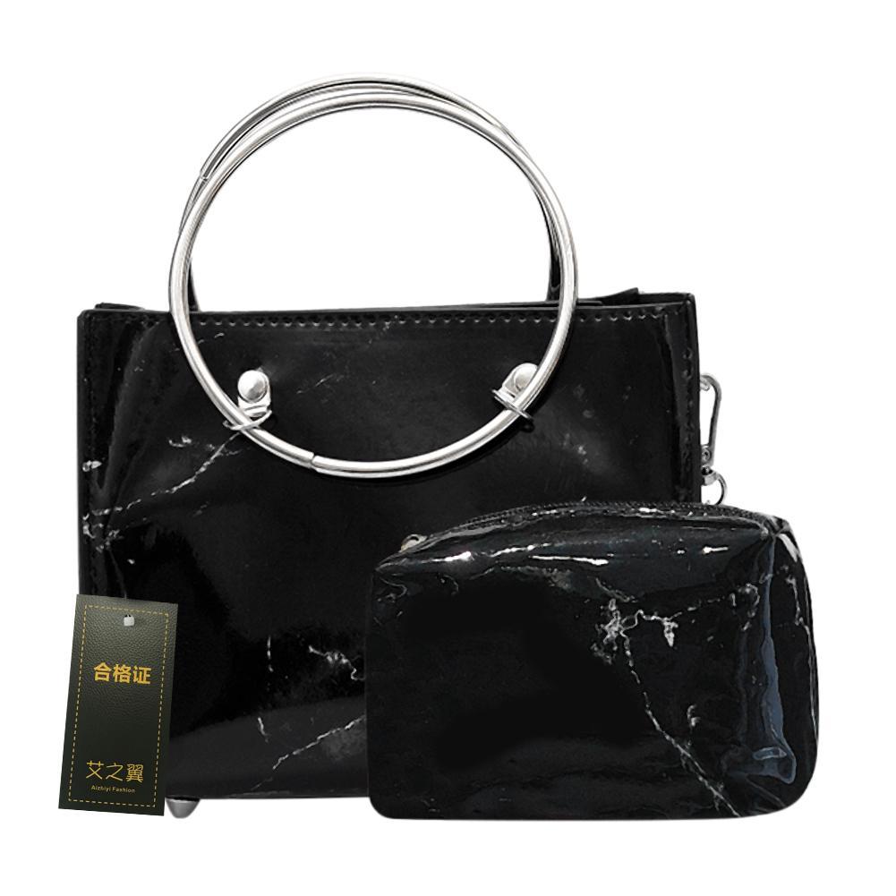 2pcs/Set Women Marble Leather Ring Handbag Chain Messenger Shoulder Clutch - 2 ...