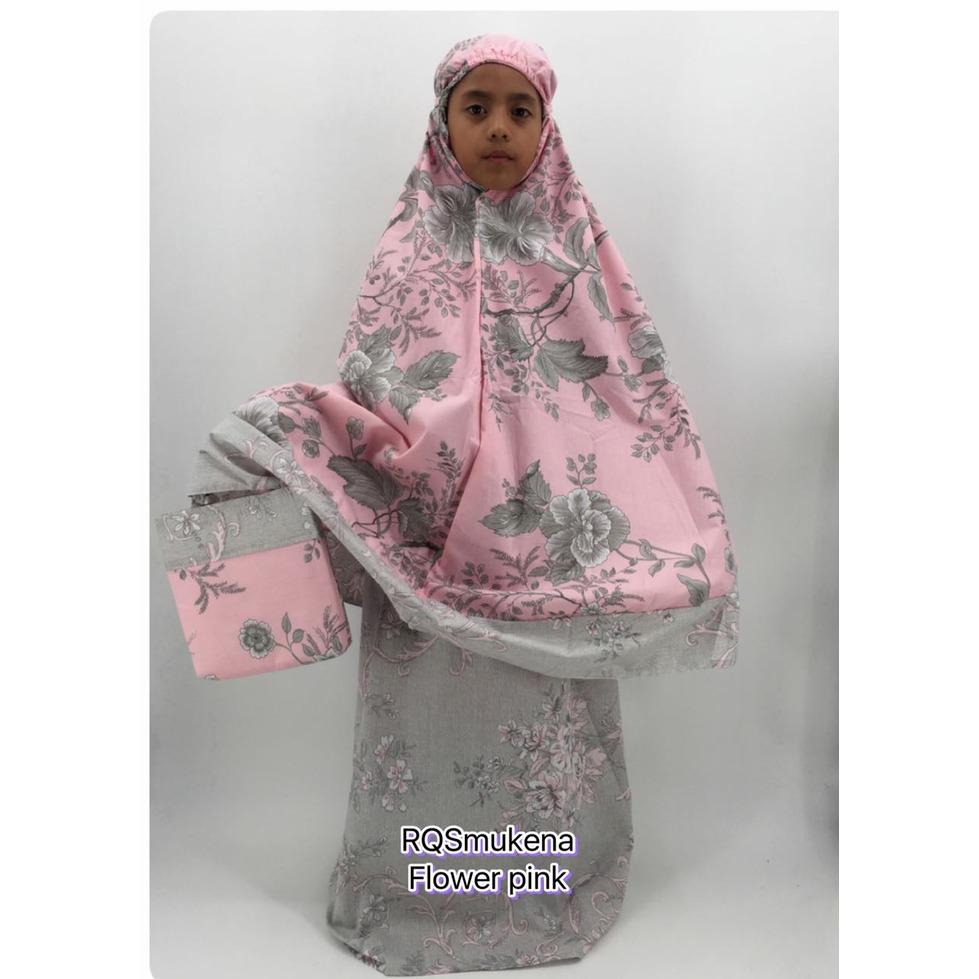 mukena Anak usia 2-4 tahun katun jepang flower pink