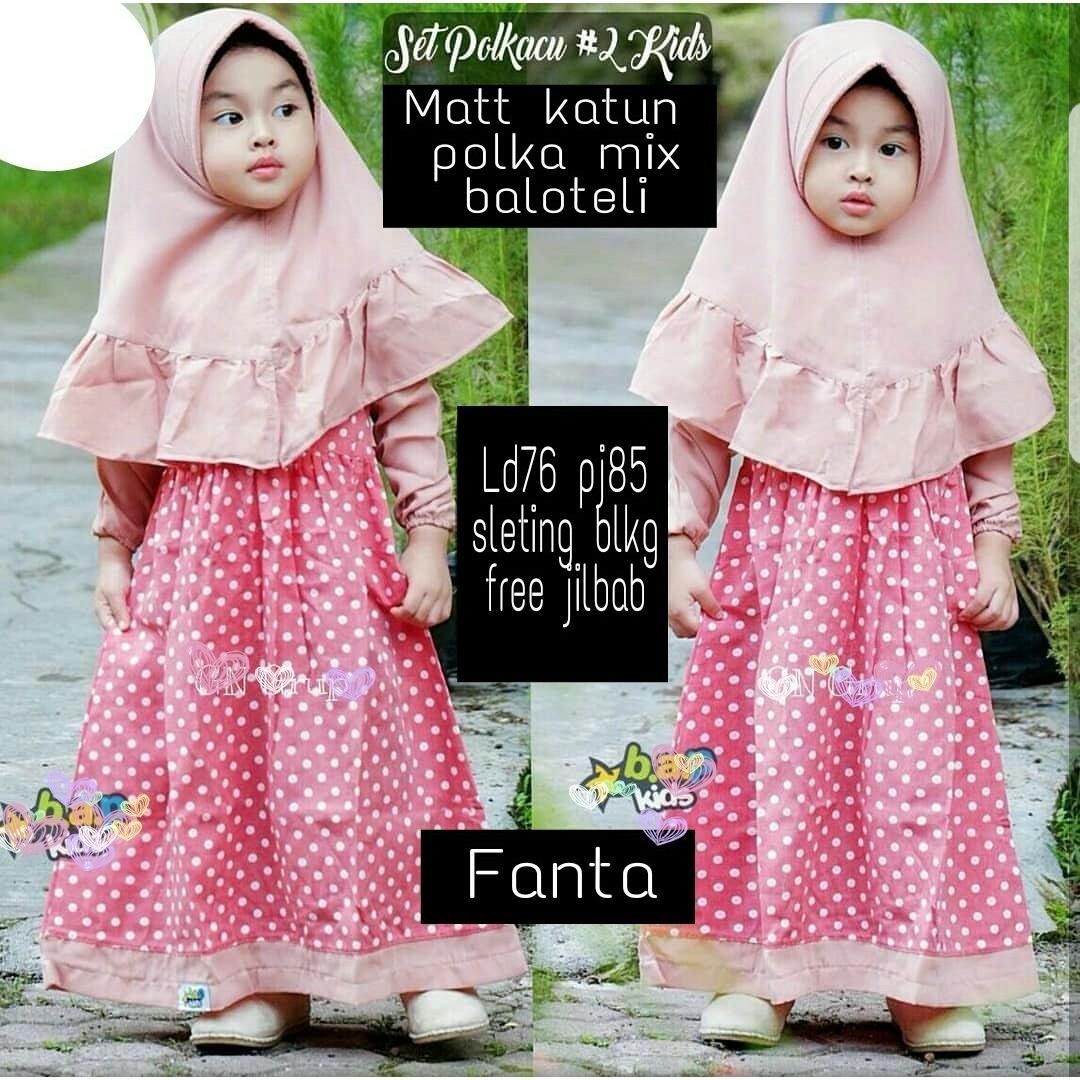 MOSCOW AG/Gamis anak /Baju muslim anak/Gamis polkadot/Jilbab anak/Syari Polkacu Kid