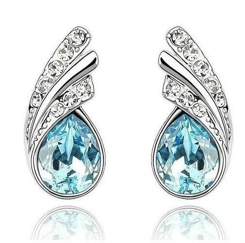 Angel Wings Crystal Earrings 925 Sterling Silver / Anting Wanita Blue