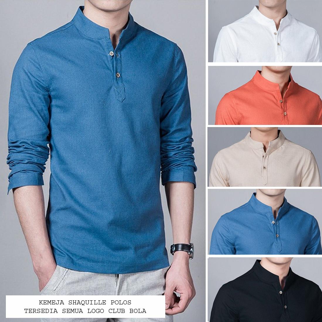 Cek Harga Baru Kemeja Pria Baju  Koko  Shaquile Biru Polos 