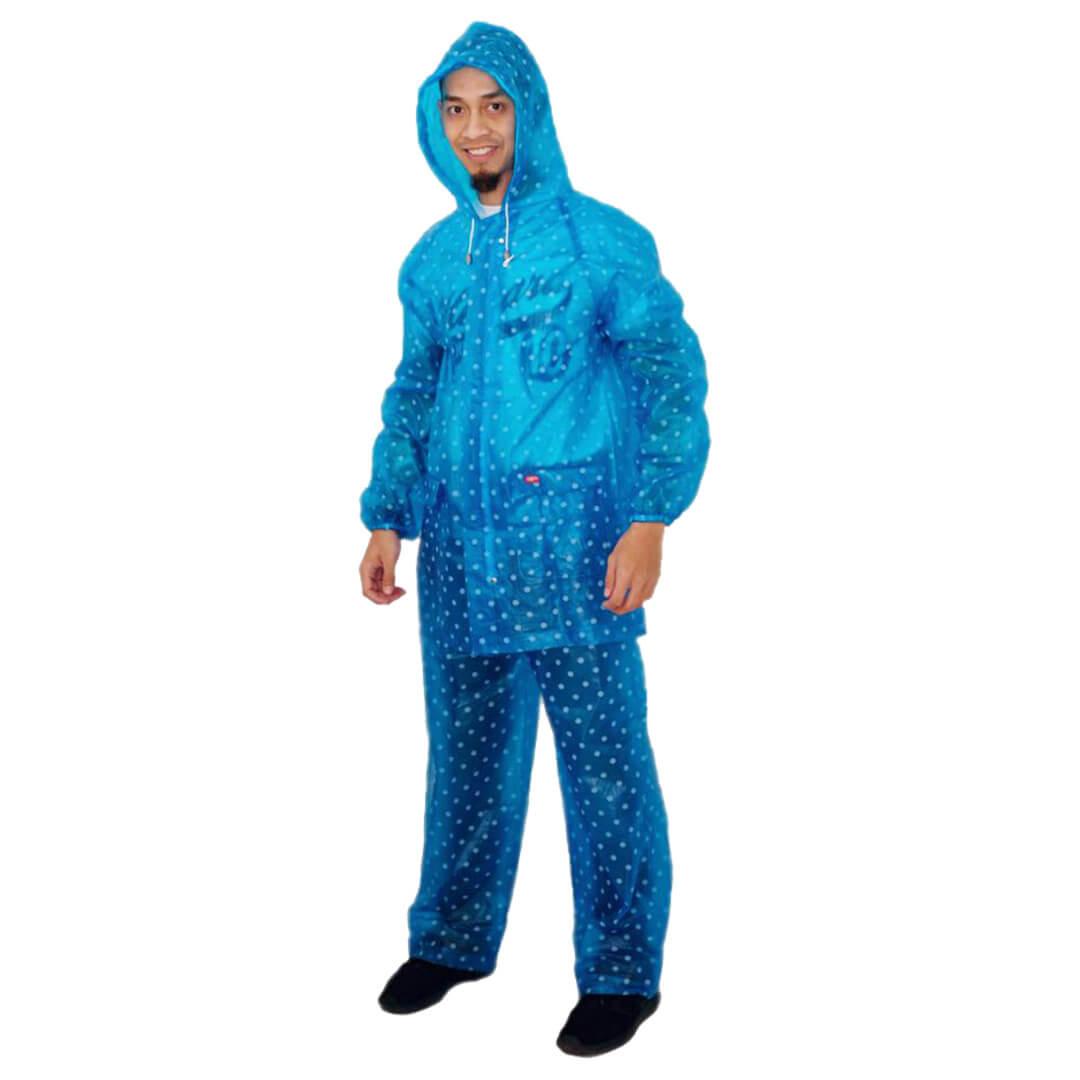 Jas Hujan Stelan Raincoat Baju dan Celana Mantel Hujan Polkadot