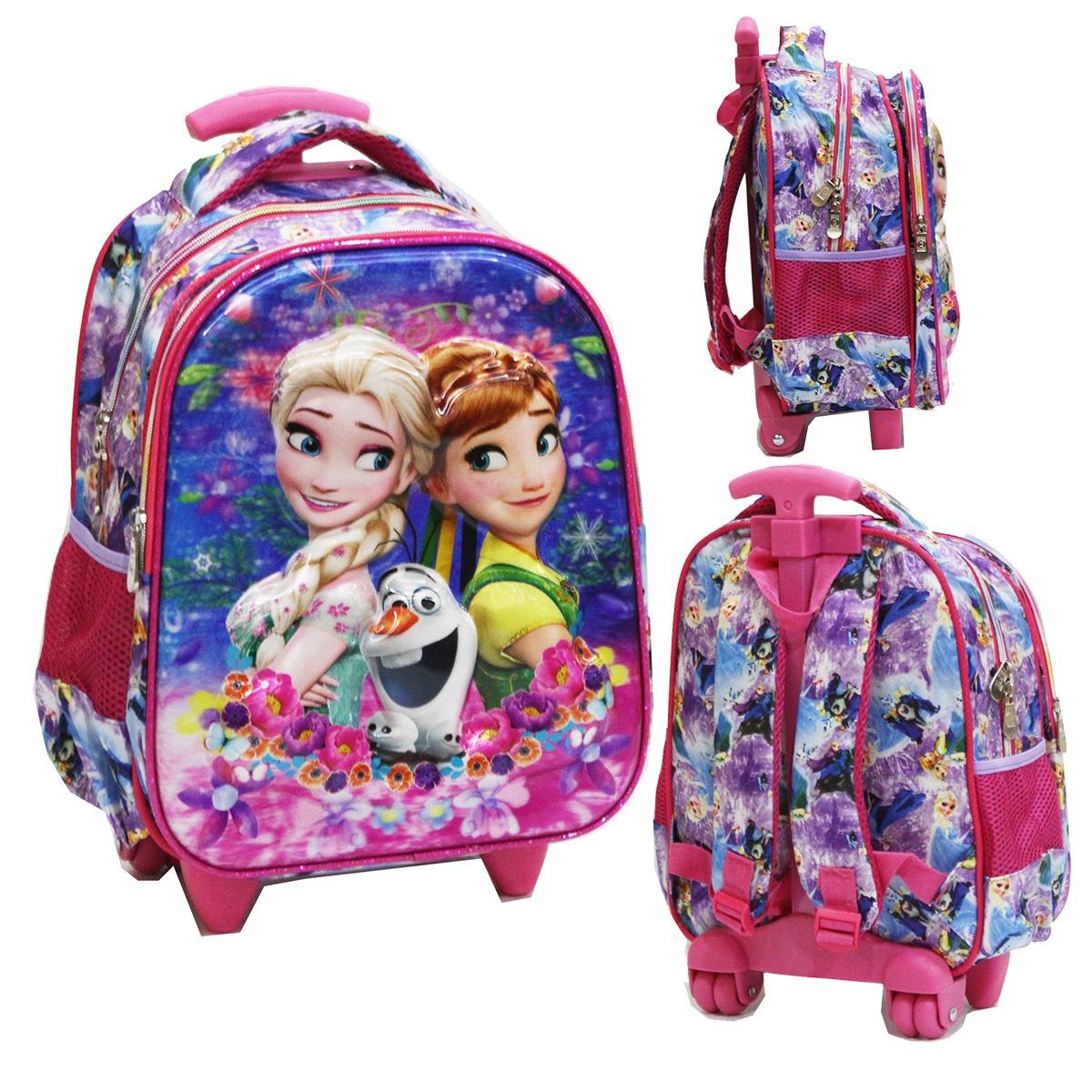 Onlan Tas Trolley Anak Import Motif Karakter Anak Frozen 5D Timbul - Pink