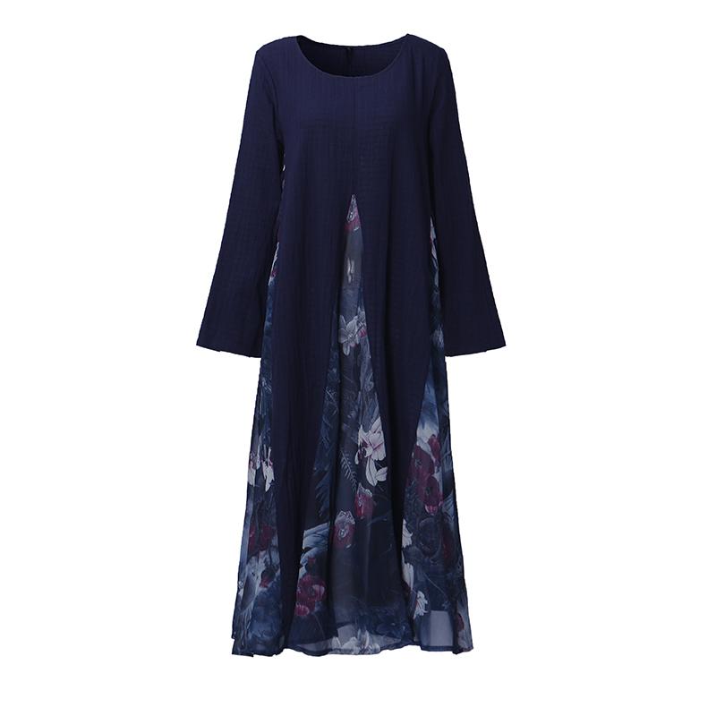 Zanzea Wanita Panjang Lengan CREW NECK Longgar Tunik Kaftan Floral Panjang Gaun Maxi (Navy)-Intl Januari 2019 - 5 Zanzea Wanita Panjang Lengan CREW NECK Longgar Tunik Kaftan Floral Panjang Gaun Maxi (Navy)-Intl - 5