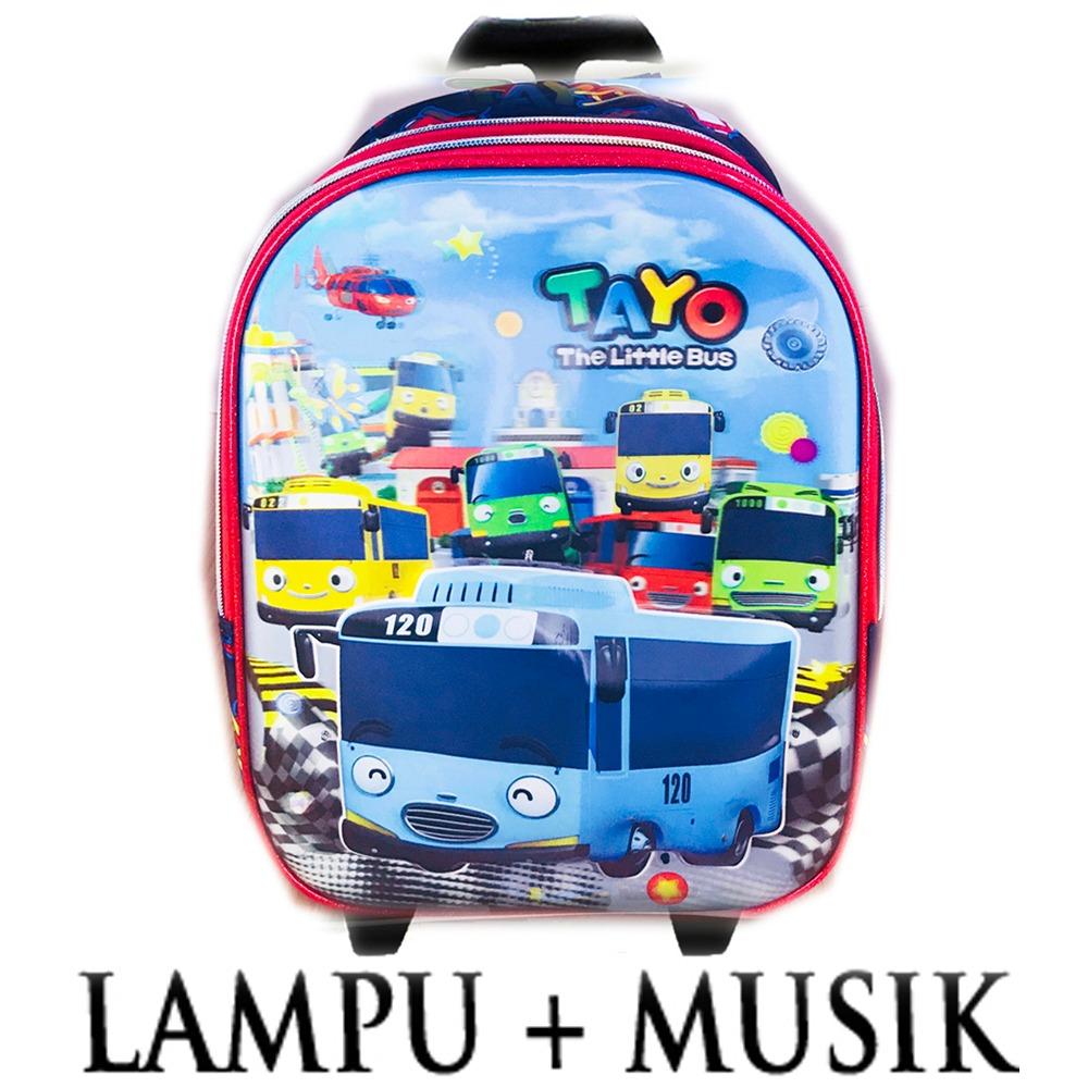 BGC 5 Dimensi Lampu Nyala + Musik Hologram Tas Troley Sekolah Anak TK Tayo Hologram 2 Kantung - Full Motif