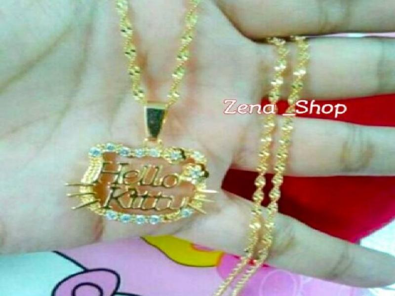 Kalung Nama Lapis Emas Motif Hello Kitty Full Permata