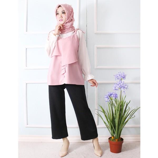 Baju Atasan Muslimah Wanita Baju Muslim Wanita Blouse Layer Baju Ibu Menyusui 181 Pink
