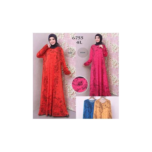 Fox- Baju Gamis Wanita Gamis Jumbo Jersey Korea 4L 6755/ BAJU GAMIS MUSLIMAH