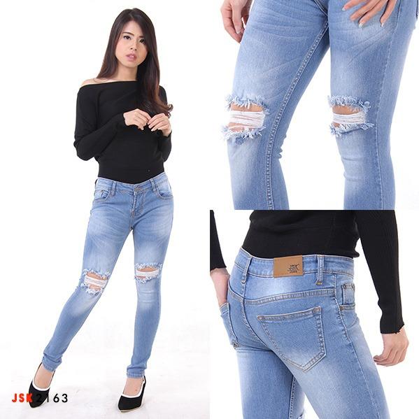 JSK 2163 & 1920 Celana Robek Lutut TANPA Furing Ripped Knee Jeans Wanita (Size 27-34)