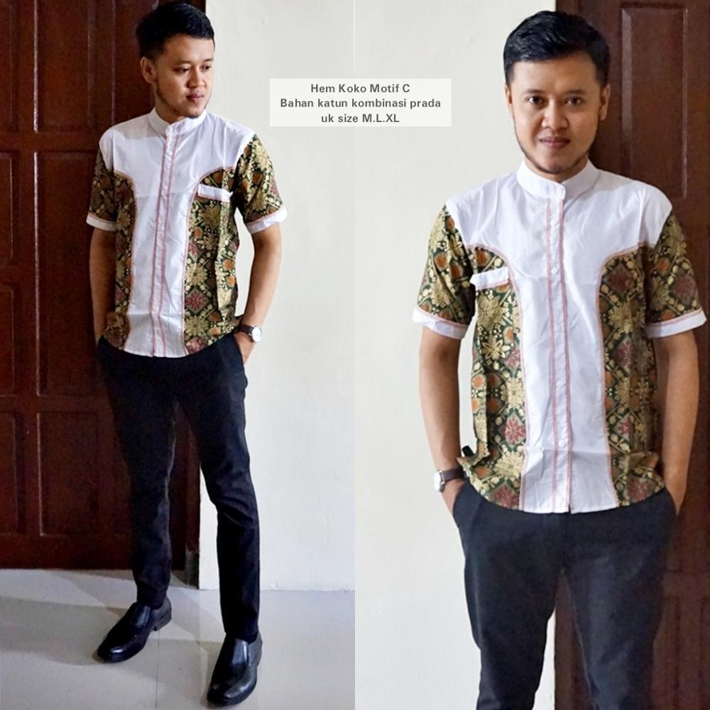 baju kemeja hem batik koko kombinasi katun BP313 motif C