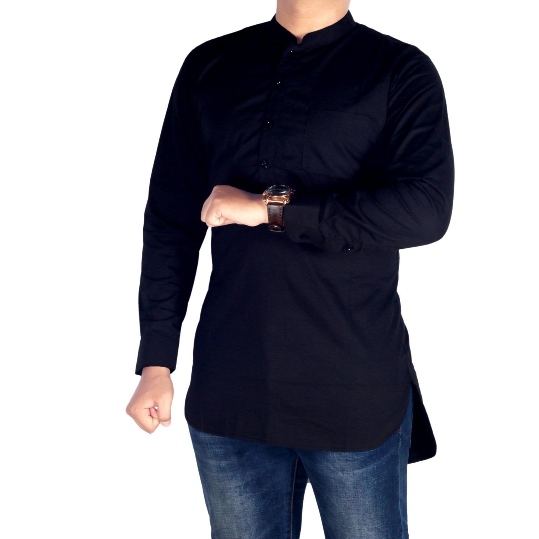 Dgm_Fashion1 Kemeja Polos Long Line/ Kemeja Coco/Kemeja Muslim/Baju Coco/Kemeja Flanel/Flanel Woll/Kemja Men/Kemeja Casual/Kemeja Distro/Kemeja Pantai/Kemeja Formal/Kemeja Pria/Kemeja Polos/ Batik PT 4941 Hitam