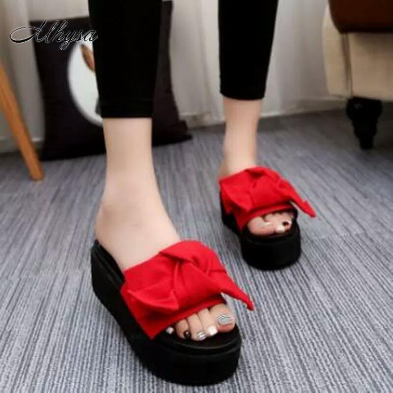 WEDGES VELVET RIBBON TERLARIS MURAH GWS-1195 MERAH