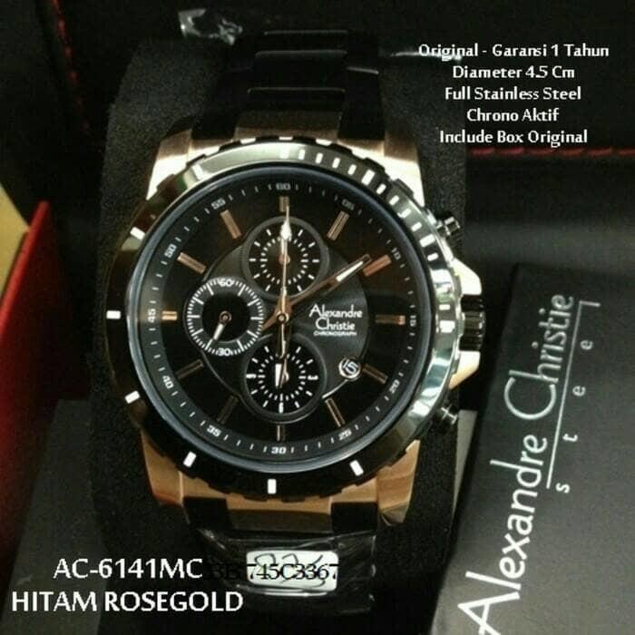 JAM TANGAN PRIA ALEXANDER CHRISTIE AC6141 BLACK ROSE GOLD ORIGINAL