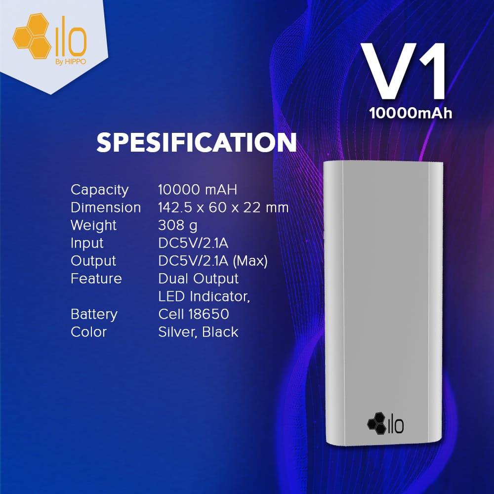 (Garansi Resmi) Powerbank ILO V1 10000 mAh Metal By Hippo - Black/Silver